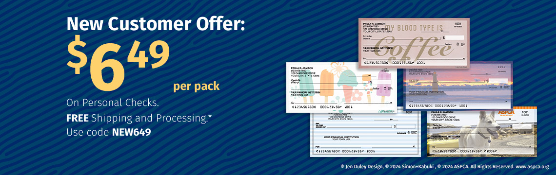 New Customer Offer: $6.49 per pack on Personal Checks. Use code NEW649. Includes free shipping and processing* - Shop Now