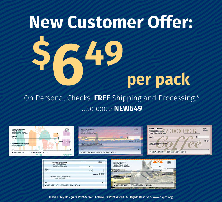 New Customer Offer: $6.49 per pack on Personal Checks. Use code NEW649. Includes free shipping and processing* - Shop Now